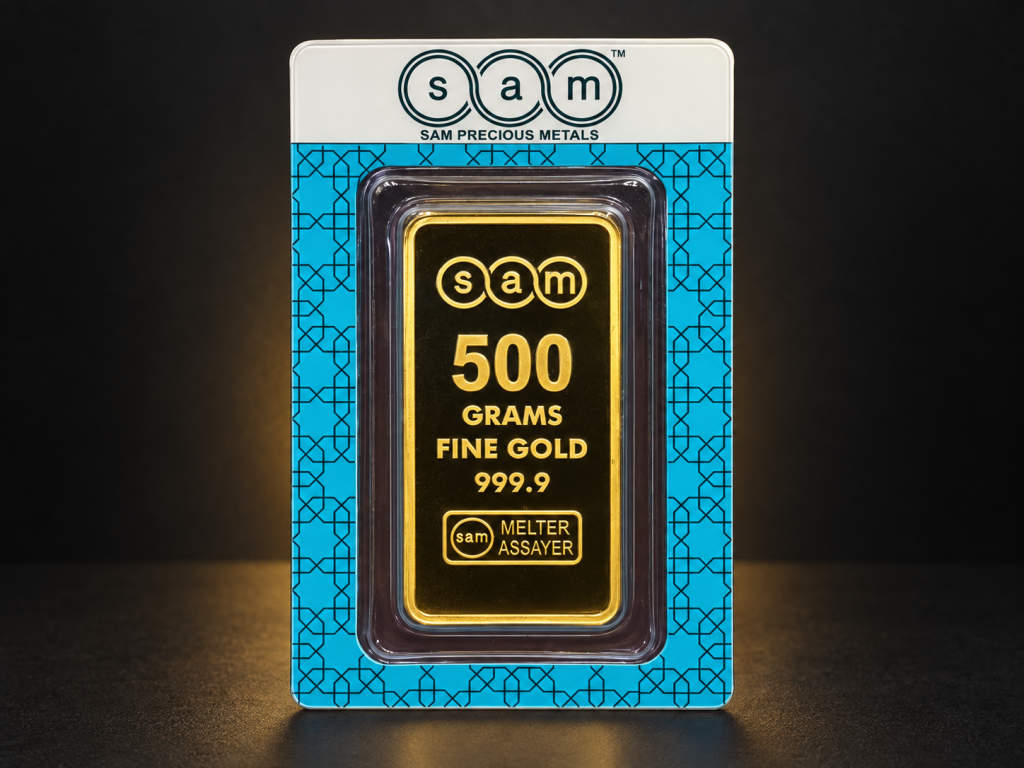 Second supplied illustrative image of a packaged gold bar marked 500 grams