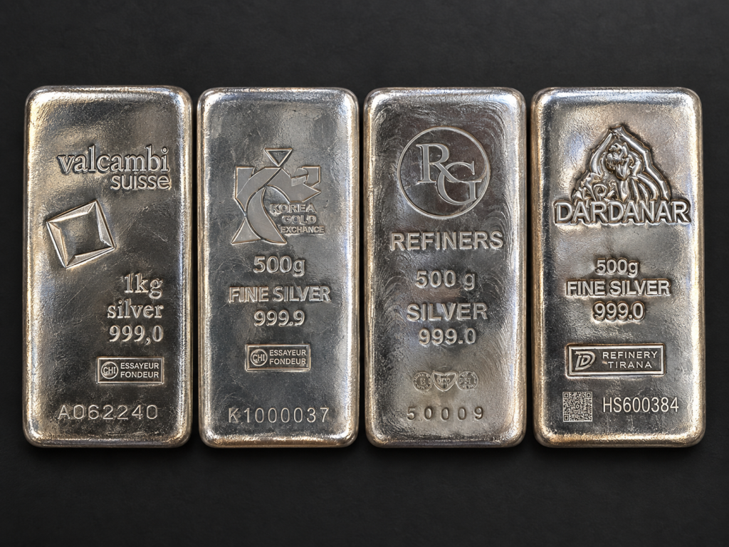 Illustrative group of four large silver bars