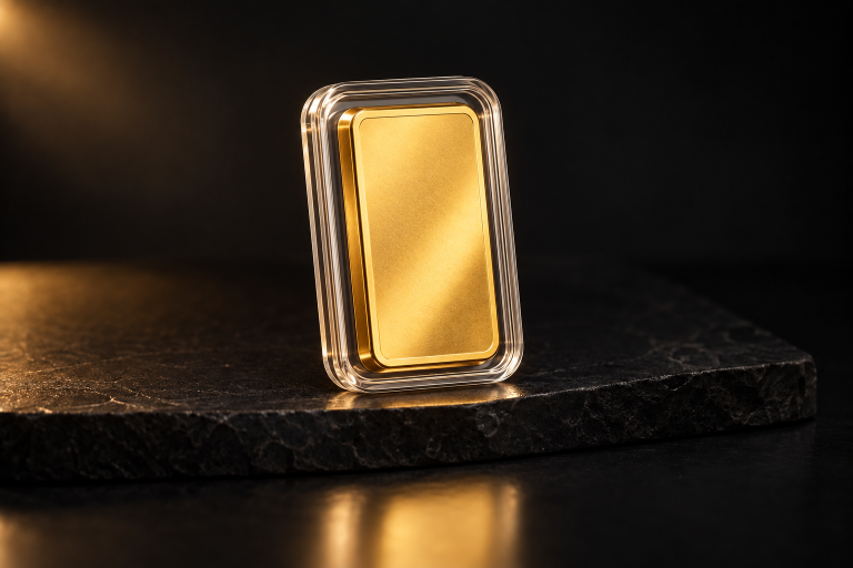 Premium unbranded gold-bar presentation for the 20 g catalogue type