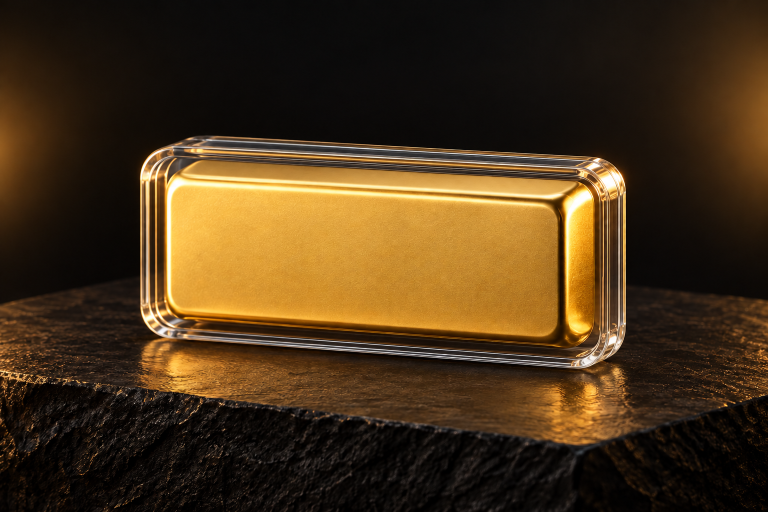 Premium unbranded gold-bar presentation for the 250 g catalogue type