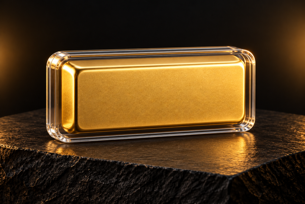Premium unbranded gold-bar presentation for the 500 g catalogue type